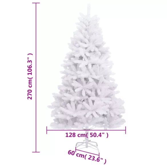 fehér csuklópántos műkarácsonyfa állvánnyal 270 cm