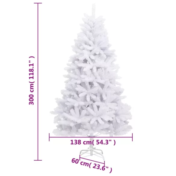 fehér csuklópántos műkarácsonyfa állvánnyal 300 cm