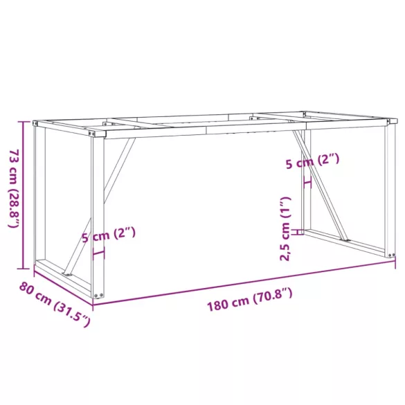 acél étkezőasztallábak O-alakú vázzal 180 x 80 x 73 cm