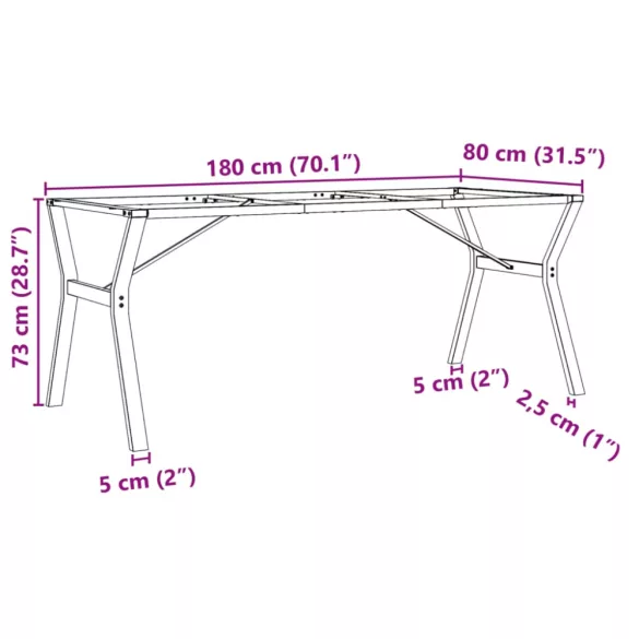 acél étkezőasztallábak Y-alakú vázzal 180 x 80 x 73 cm
