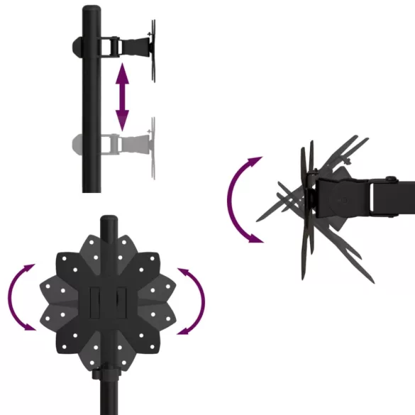 fekete acél monitorállvány VESA 75/100 mm