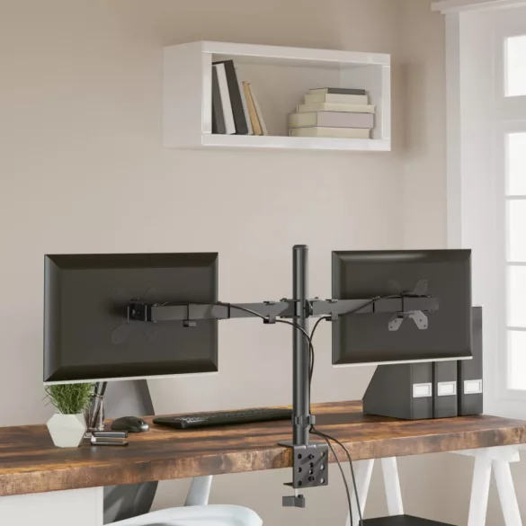 dupla fekete acél monitorállvány VESA 75/100 mm