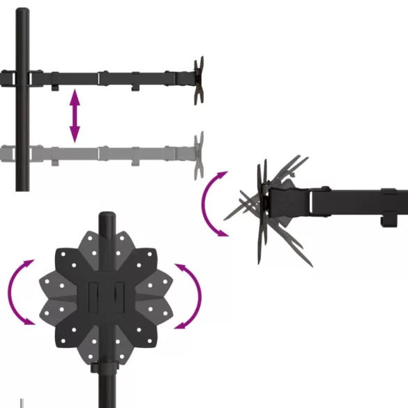 fekete acél monitorállvány VESA 75/100 mm