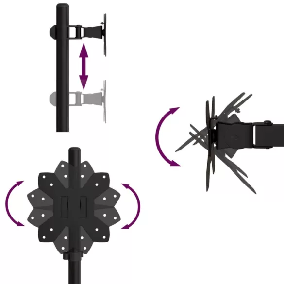fekete acél monitorállvány VESA 75/100 mm