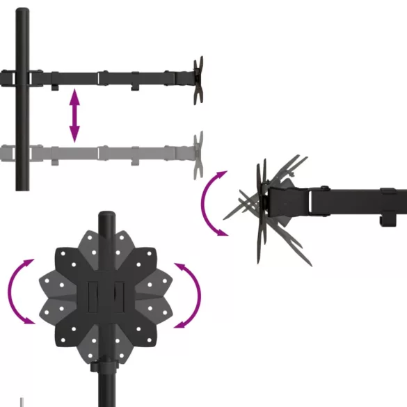 fekete acél monitorállvány VESA 75/100 mm