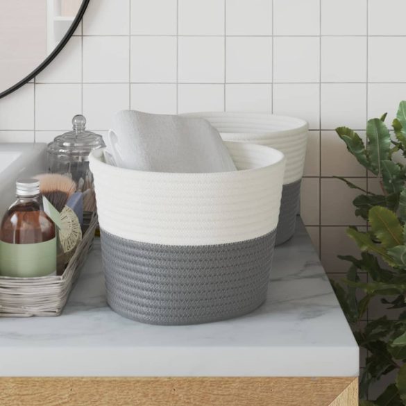 2 db szürke-fehér pamut tárolókosár Ø24 x 18 cm
