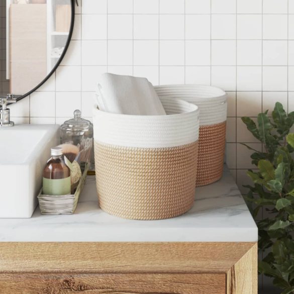 2 db barna és fehér pamut tárolókosár Ø28 x 28 cm