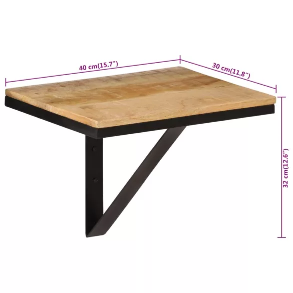tömör mangófa és vas fali polc 40 x 30 x 32 cm