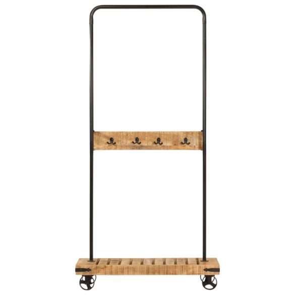 tömör mangófa és vas ruhaállvány kerekekkel 90 x 35 x 190 cm