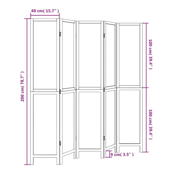 5 paneles sötétbarna tömör császárfa térelválasztó