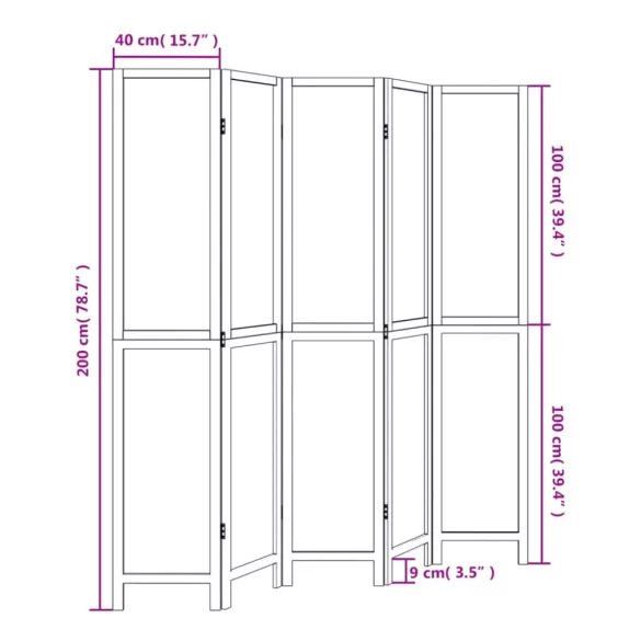 5 paneles fehér tömör császárfa térelválasztó