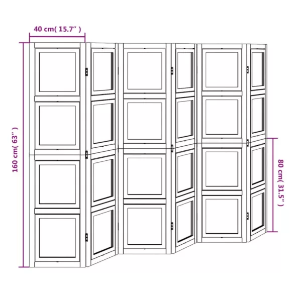 6 paneles fehér tömör császárfa térelválasztó
