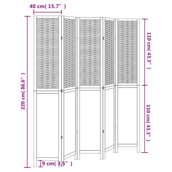 5 paneles sötétbarna tömör császárfa térelválasztó