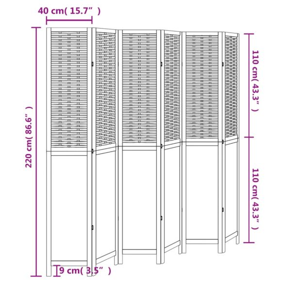 6 paneles sötétbarna tömör császárfa térelválasztó