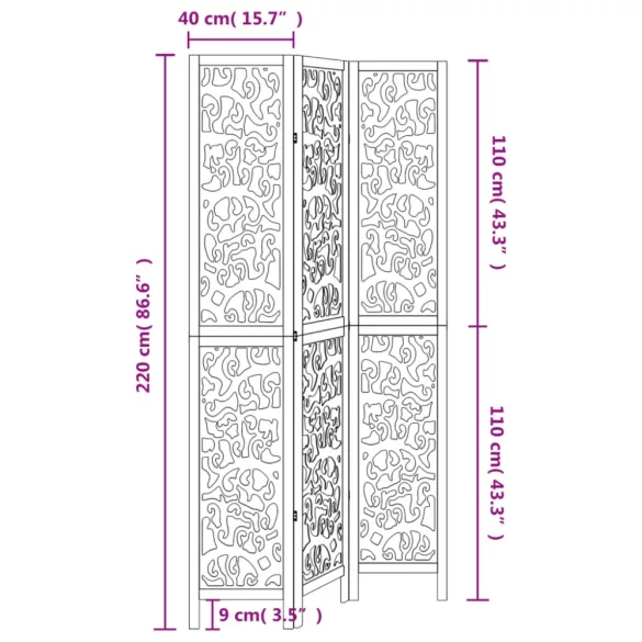 3 paneles fehér tömör császárfa térelválasztó