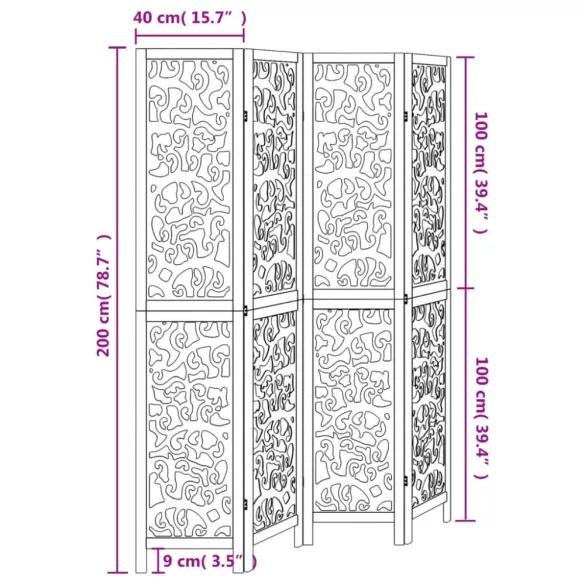 4 paneles fehér tömör császárfa térelválasztó