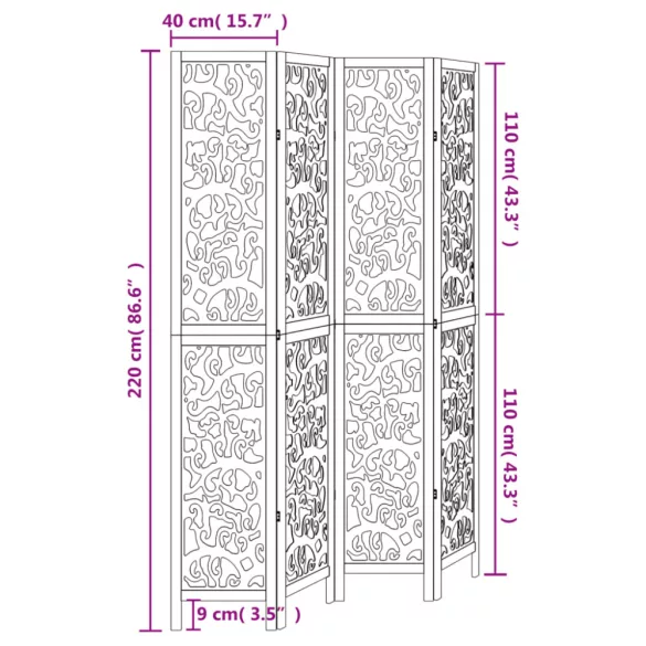 4 paneles fehér tömör császárfa térelválasztó