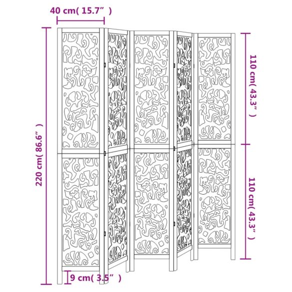 5 paneles fehér tömör császárfa térelválasztó