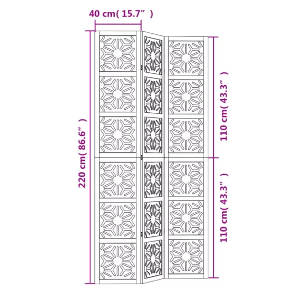 3 paneles barna és fekete tömör császárfa térelválasztó