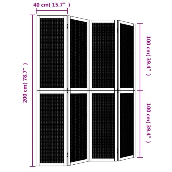 4 paneles barna tömör császárfa térelválasztó