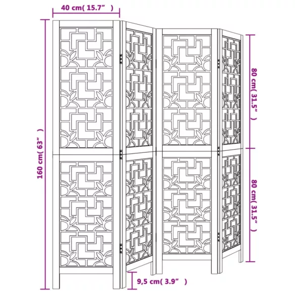 4 paneles barna tömör császárfa térelválasztó
