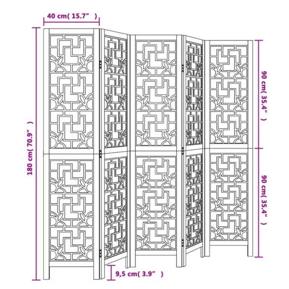 5 paneles barna tömör császárfa térelválasztó