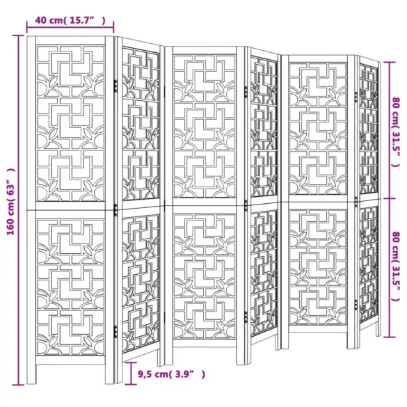 6 paneles barna tömör császárfa térelválasztó
