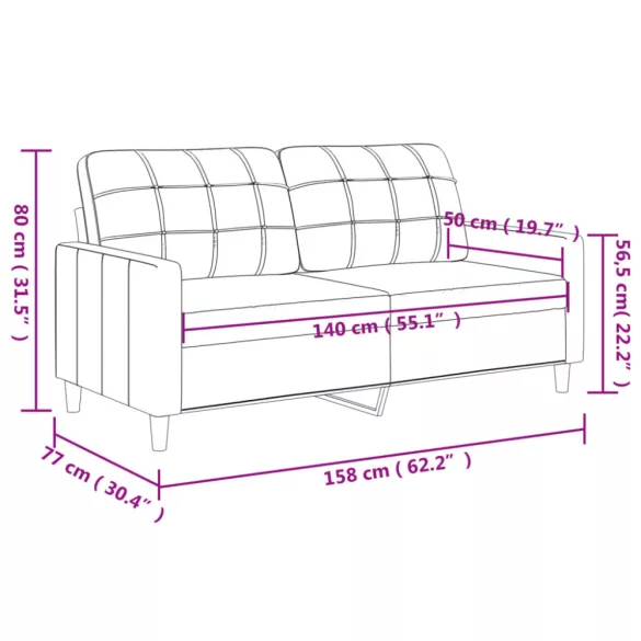 2 személyes bordó színű műbőr kanapé 140 cm