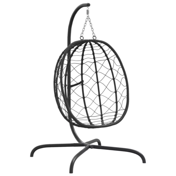 krémfehér polyrattan és acél függő tojás alakú szék párnával