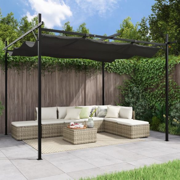 antracitszürke pergola behúzható tetővel 295 x 292 x 230 cm