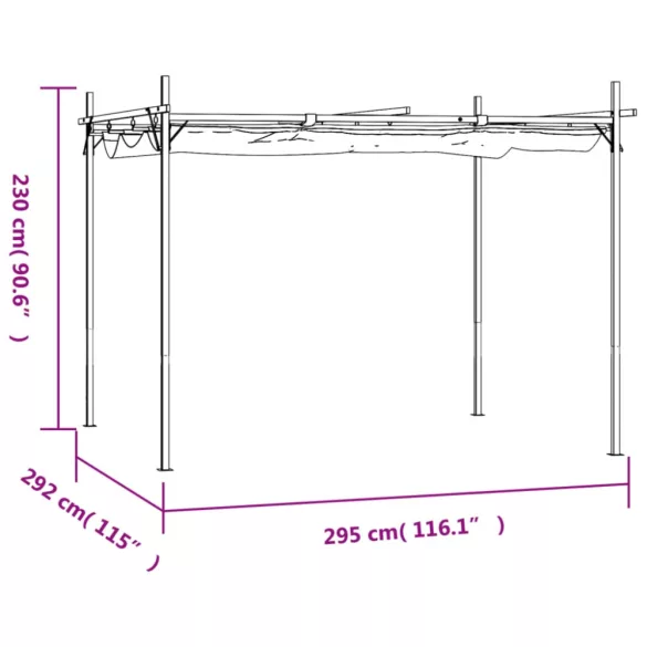 antracitszürke pergola behúzható tetővel 295 x 292 x 230 cm