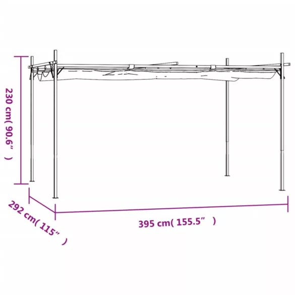 antracitszürke pergola behúzható tetővel 395 x 292 x 230 cm