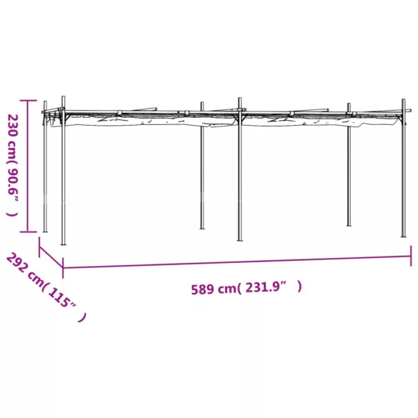 tópszínű pergola behúzható tetővel 589 x 292 x 230 cm