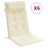 6 db krémszínű oxford-szövet magas háttámlájú székpárna