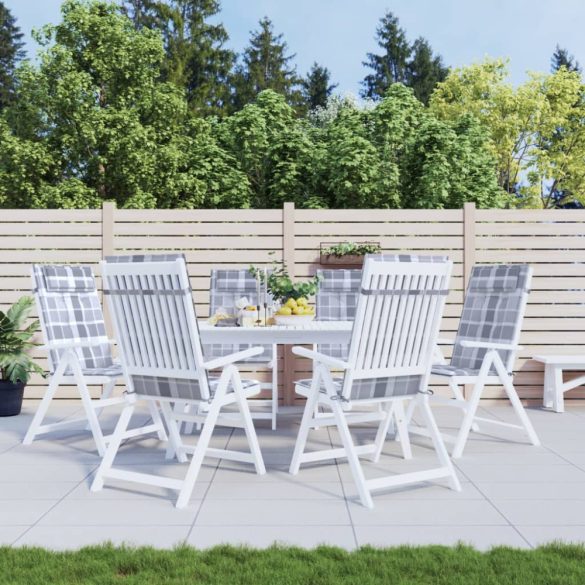 6 db szürke kockás oxford szövet magas háttámlájú székpárna