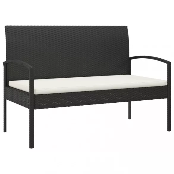 fekete polyrattan kerti pad párnával 105 cm