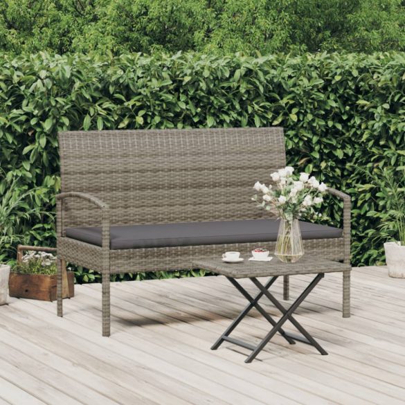 szürke polyrattan kerti pad párnával 105 cm