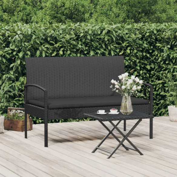 fekete polyrattan kerti pad párnával 105 cm