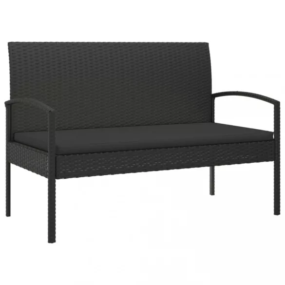 fekete polyrattan kerti pad párnával 105 cm
