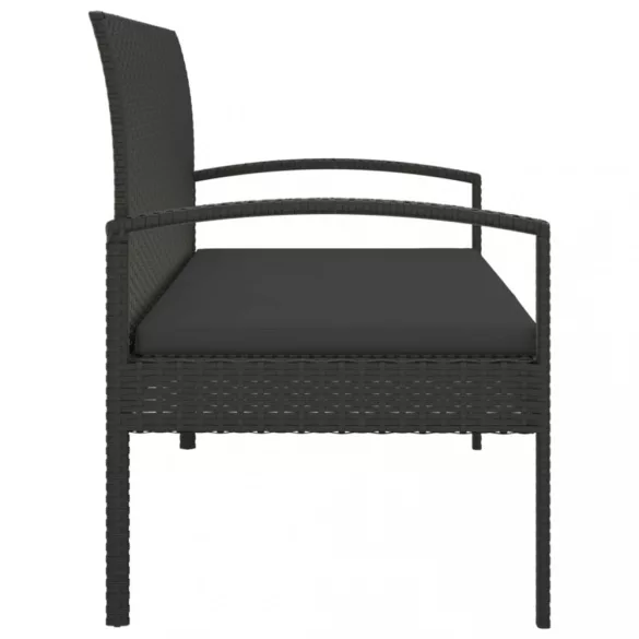 fekete polyrattan kerti pad párnával 105 cm