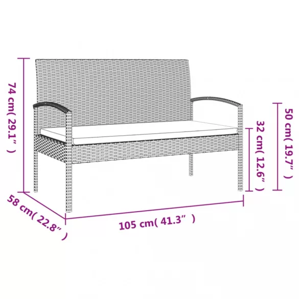 fekete polyrattan kerti pad párnával 105 cm