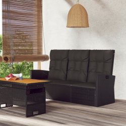 fekete polyrattan dönthető kerti pad párnával 173 cm