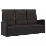 fekete polyrattan dönthető kerti pad párnával 173 cm
