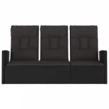 fekete polyrattan dönthető kerti pad párnával 173 cm