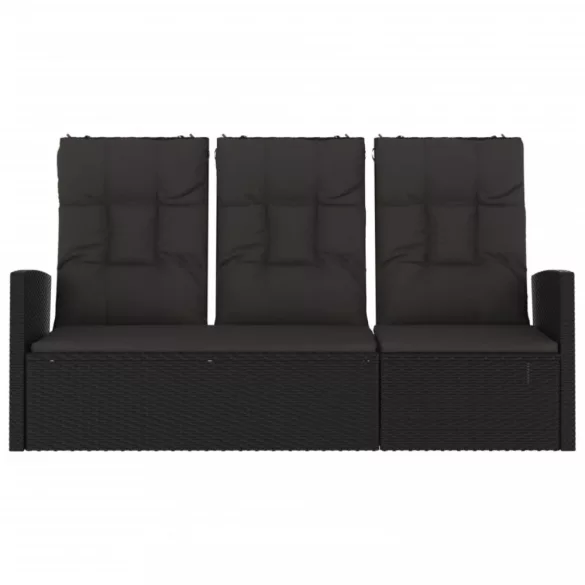fekete polyrattan dönthető kerti pad párnával 173 cm