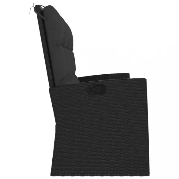 fekete polyrattan dönthető kerti pad párnával 173 cm