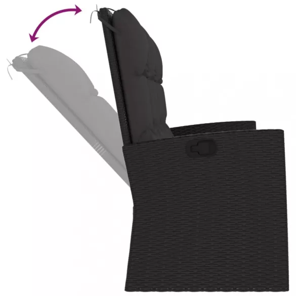 fekete polyrattan dönthető kerti pad párnával 173 cm