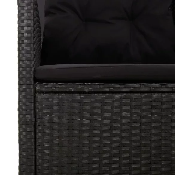 fekete polyrattan dönthető kerti pad párnával 173 cm