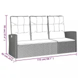 fekete polyrattan dönthető kerti pad párnával 173 cm