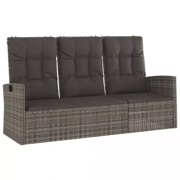 szürke polyrattan dönthető kerti pad párnával 173 cm
